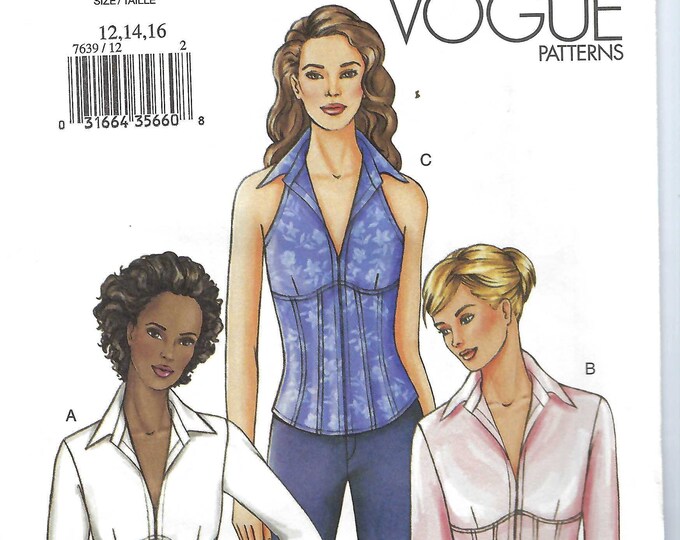 Uncut Vogue Sewing Pattern Blouse Halter Back Fitted Shirt Etsy