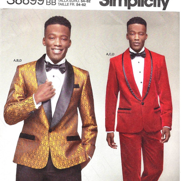 Uncut Simplicity Sewing Pattern 8899 Tuxedo Jackets, Pants and Bow Tie. Size 34 - 42 or 44-52 FF