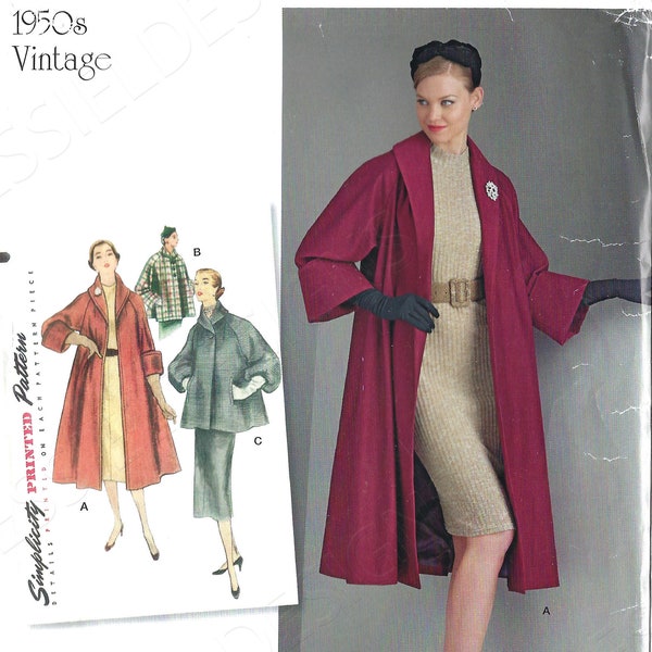 Uncut Simplicity Sewing Pattern 10147 8509 Misses' Vintage 1950s Coat or Jacket  size 6-14 14-22 FF