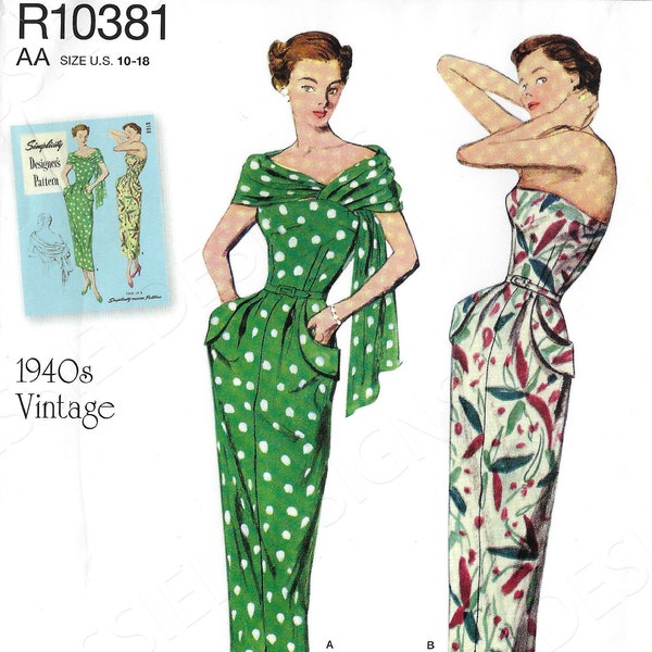 Uncut Simplicity Sewing Pattern 10381 S8876 8876  Misses'/Women's Vintage 1940s Dress and Stole size 10-18 20-28 FF