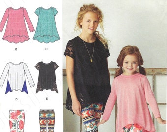 Modelli di cucito Uncut Simplicity 8105 Tuniche e leggings in maglia per bambini e bambine, taglie 3-6 7-14 FF