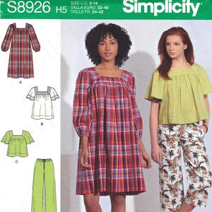 Uncut Simplicity Sewing Pattern 8926 R10195 Misses' Dress or Top and Pull-On Pants in Two Lengths - Size 6-8-10-12-14 OR 16-18-20-22-24 FF