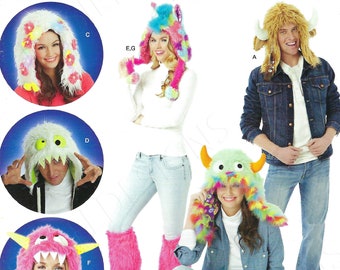 Uncut Simplicity sewing pattern Costume Hats Accessories0794 1337 Miss  Men's Adult size Hats furry Monster hats costume; w/ Leg Warmers  FF