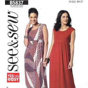Ongesneden butterick-naaipatroon See & Sew 5837 Misses Petite-jurk met sleutelgat aan de achterkant ~ Losse, vloerlengte truijurk ~ Misses maat 8-24 FF