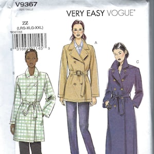 Uncut Vogue Sewing Pattern 9367 Very Easy New Womens Raincoat & Belt ...