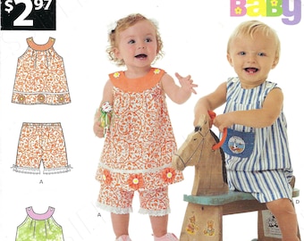 Uncut New Look Sewing Pattern 184 6198 Baby/'s Neckband Top Romper Buttons at Shoulder Pull on Shorts Lace Trim Size NB 3 6 9 12 18 Mos FF