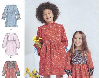 Uncut Simplicity sewing Pattern 8708 Child's and Girls' Dress with Sleeve Variations size 3-6 7-14 FF