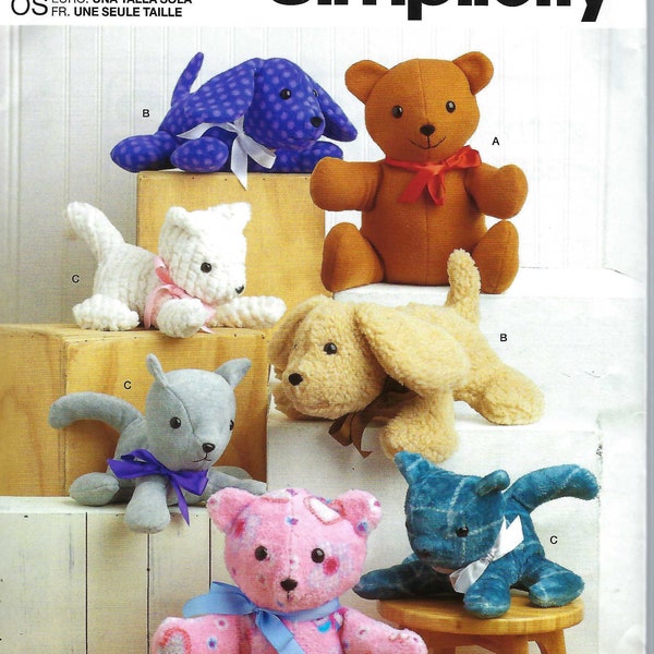 Uncut Simplicity Sewing Pattern 11212 9360 Teddy Bear Puppy Dog Kitty Cat Stuffed Animal Figures Soft Toy, Baby Shower Holiday FF