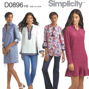 Uncut Simplicity Sewing Pattern 896 8552 Misses&#39; Dress, Tunic Size 6-8-10-12-14-16-18-20-22 Long Sleeve, Fall, Collared Blouse  FF
