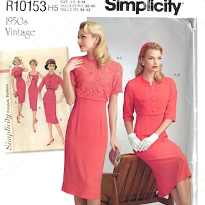 Uncut Simplicity Sewing Pattern 737 10153 8460 Misses&#39; 1950 Vintage Sheath Dress and Jackets. Misses size 6, 8, 10, 12, 14 14-22 FF