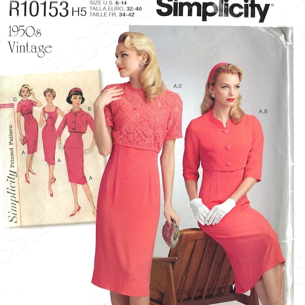 Uncut Simplicity Sewing Pattern 737 10153 8460 Misses' 1950 Vintage Sheath Dress and Jackets. Misses size 6, 8, 10, 12, 14 14-22 FF