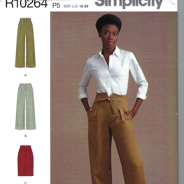 Uncut simplicity sewing pattern 10264 8956 Misses loose fitting Pants and Skirts, waistband with length variations. Size: 4-12 or 12-20  FF