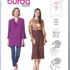 Uncut Burda sewing Pattern 6292 misses blouse size 8-18 FF