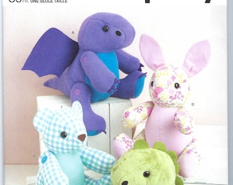 Uncut Simplicity Sewing Pattern 11289 9441 13" Dragon, Dinosaur, Bunny and Bear Plushies FF