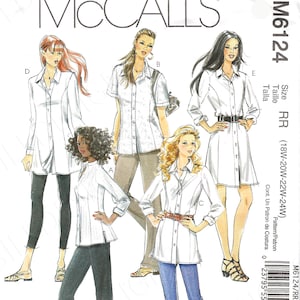 UNCUT Mccalls Sewing Pattern 6124 Women's Shirts in Three Lengths Size 8-10-12-14-16  18W-20W-22W-24W FF