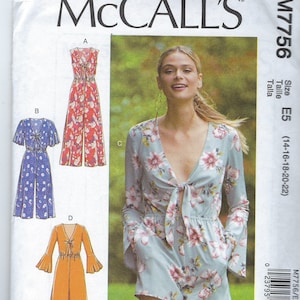 UNCUT Mccalls Sewing Pattern 7756 Womens Romper or Jumpsuit, Wide Leg Jumpsuit, Cropped Jumpsuit Size 6-14 14-22 FF