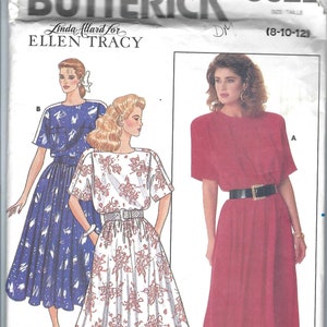 Uncut vintage Butterick sewing pattern 5622 Fast Easy Blouson Bodice Loose Fitting Dress Flared Midi Size 8 10 12 FF