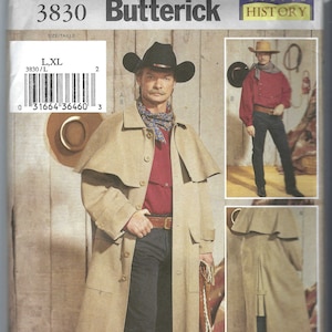 Uncut Butterick sewing Pattern 3830 Pattern Men&#39;s Historical Costume Western Slicker Duster Drover size xs-s-m l-xl  FF