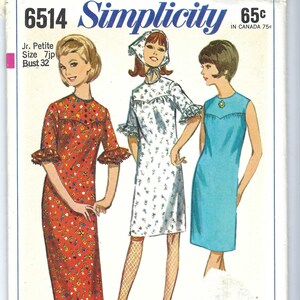 Uncut vintage Simplicity Sewing Pattern 6514 Sewing Pattern Junior Petites' Dress in Two Lengths and Scarf Size 7Jp bust 32 FF