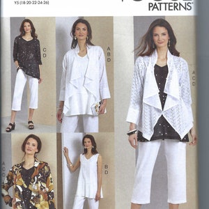 May include: A sewing pattern for a women's top and pants. The pattern includes four different views of the garment. The pattern is from Vogue Patterns and is designed by Marcy Tilton. The pattern number is V1959 and the size is Y5 (18-20-22-24-26).