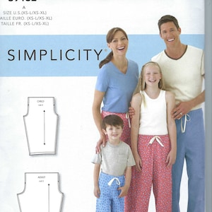 Modello di cucito Uncut Simplicity 9132 per pantaloni da salotto, pigiama, taglie per adulti, adolescenti e bambini, XS S M L XL FF
