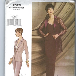 Uncut vogue sewing pattern collection 7520 evening suit separates size 18-20-22 FF