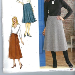 May include: A sewing pattern for a skirt, featuring three different styles. The pattern is from Butterick and is size F5 (16-18-20-22-24).