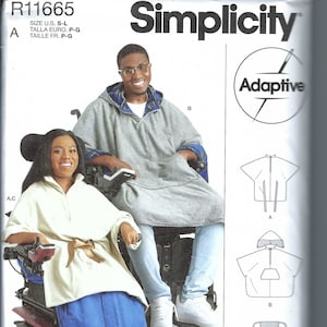 Uncut simplicity Sewing Pattern 11665 9671 Adaptive Unisex Sewing Pattern, Poncho with Hood and Wheel Chair Blanket size (S-L)  FF