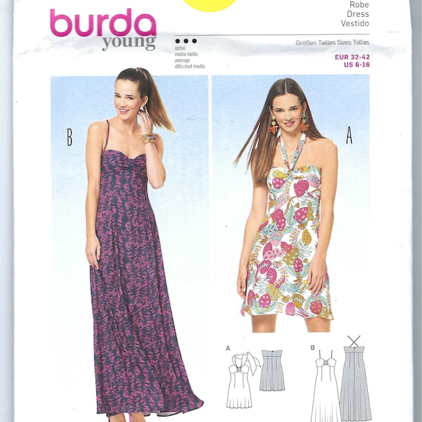 non-coupé Burda Style couture Patron 6537 dRESSES yOUNG MISSES TAILLES 6 8 10 12 14 16 FF