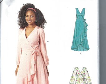 Uncut New Look sewing pattern 6750 Wrap Dress, Ruffle Skirt, Midi Maxi, Sleeveless or Long Sleeves, Misses Women's Size 10-22 Bust 32-44 FF