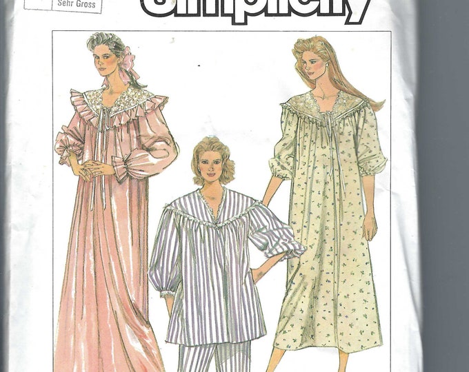 Uncut Vintage Simplicity Sewing Pattern 7185 Overblown Nightgown Pjs ...