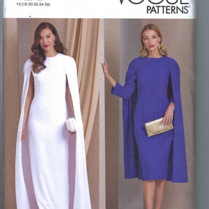 Uncut vogue sewing pattern 12001 1982 SEWING PATTERN Misses' Lined Cape Dresses Sizes 8-16 or 18-26  FF