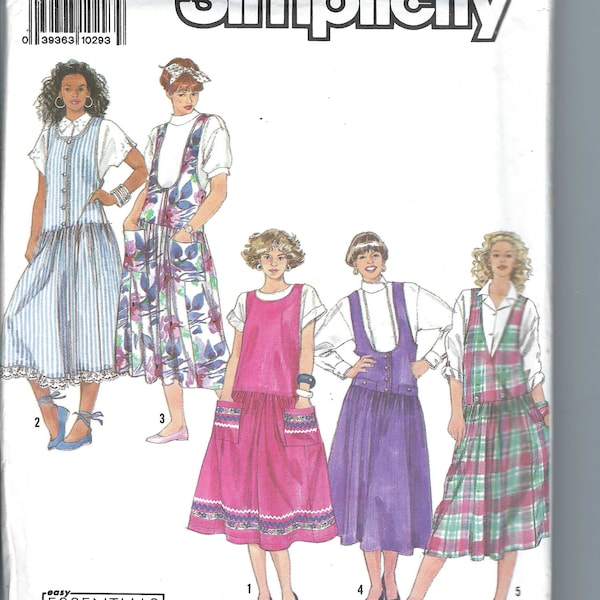 Uncut vintage Simplicity Sewing Pattern Misses'-Ms. Petite Jumper 9738-Size: 6-14 Sleeveless-Bodice Pull-over Dress-Dropped Waist FF