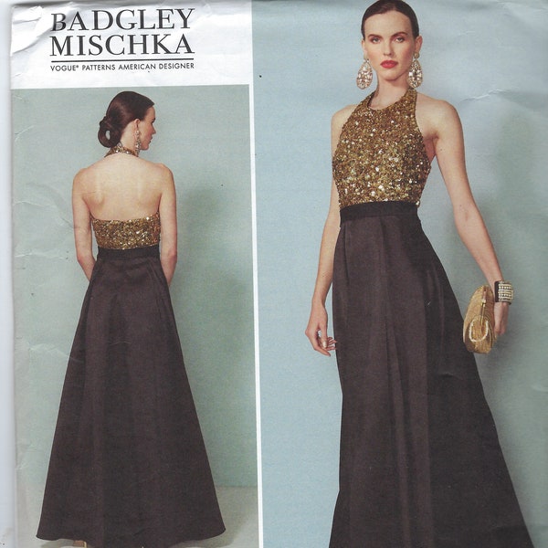 Patron de couture tendance non coupé 1534 Badgley Mischka, superbe robe de soirée pour femme dos nu, taille 6-14 14 16 18 20 22 FF