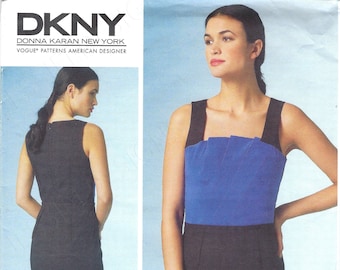 Patrón de costura Vogue sin cortar 1444 Vestido ajustado forrado para señoritas Donna Karan Patrón Vogue Talla 6-14 14– 22 FF