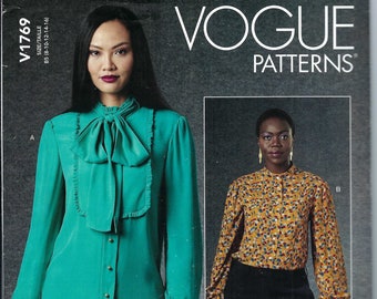 Patrón de costura Vogue sin cortar para blusas de mujer, blusas con botones delanteros, blusas de manga larga, blusas de invierno, Vogue 1769, tallas 8-16 y 16-24 FF