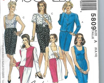 Uncut vintage McCalls Sewing Pattern Misses' Easy Unlined Jacket & Dress, Color Block McCall's 5809 Sewing Pattern UC Sizes 6-8-10 FF
