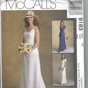 Cartamodello McCalls vintage non tagliato 9183 Alicyn Abito da sposa Abito da damigella d&#39;onore Taglia taglia 12 FF