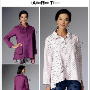 Uncut Butterick sewing Pattern 6325 Misses&#39; Pleated-Collar Asymmetrical-Hem Shirts Sewing Pattern, New Uncut, Size Xsm-Med L-Xl-xxl FF