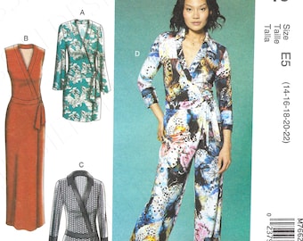 Stretch Knit Wrap Jumpsuit Dress Romper Ties Sewing Pattern Plus 14 16 18 20 22