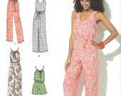 Uncut Simplicity Sewing Pattern 9125 1355 Womens Jumpsuit, Romper Maxi Dress - sleeveless blouson cross back summer outfits size XXS-XXL FF