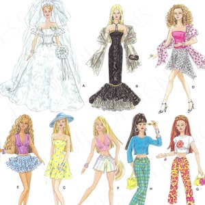 Uncut Simplicity Sewing Pattern 4719 Fashion Doll Clothes Sewing Pattern for a Wedding Gown and Entire Wardrobe for 11 1/2" Doll one size FF