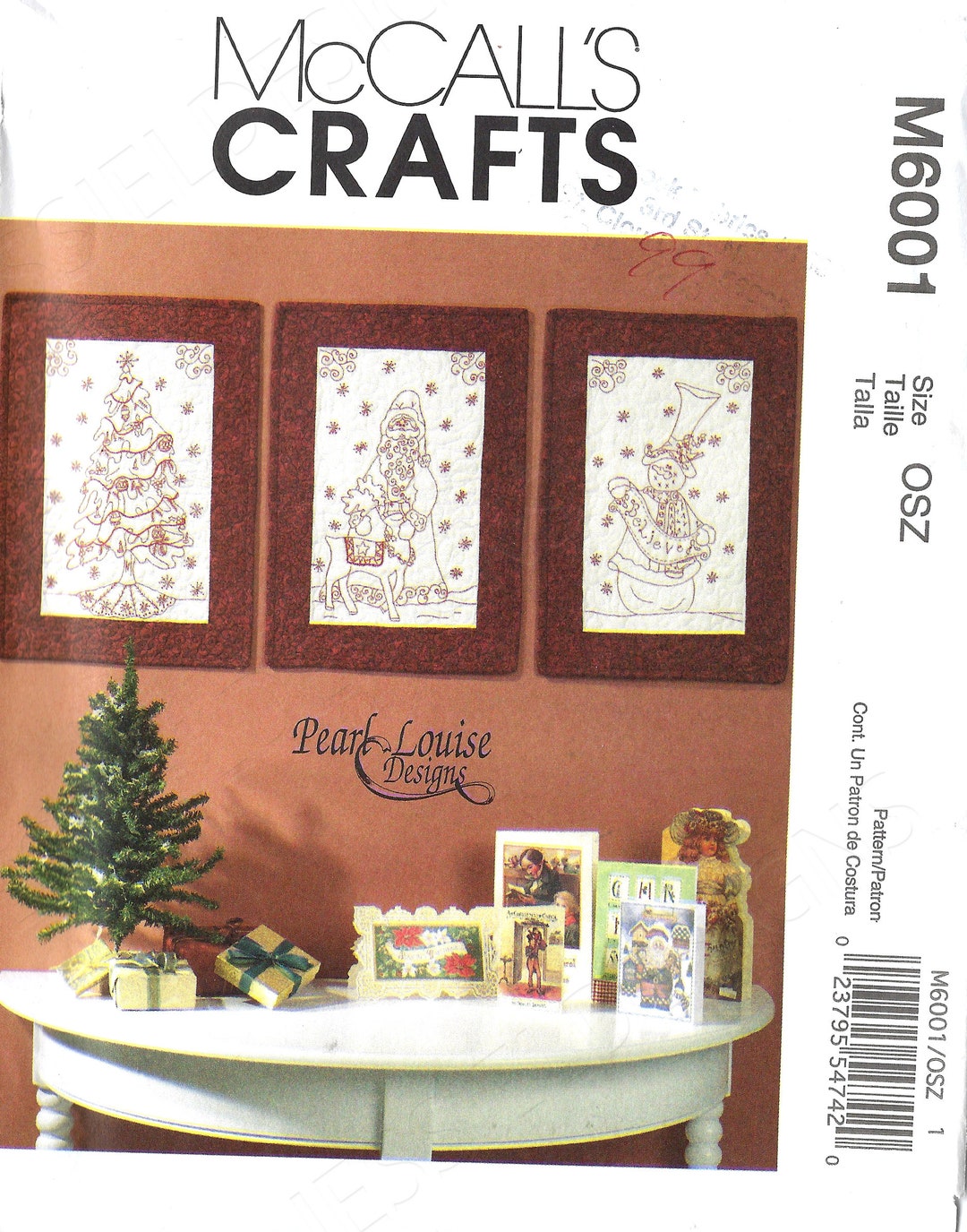 Uncut Mccalls Sewing Pattern 6001 Christmas Wall Quilts Redwork ...