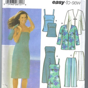 Uncut Simplicity sewing Pattern 5499 | Misses&#39; / Miss Petite Detachable Strap Dress or Top, Cropped Pants, Jacket and Bag size 6-12 14-20 FF