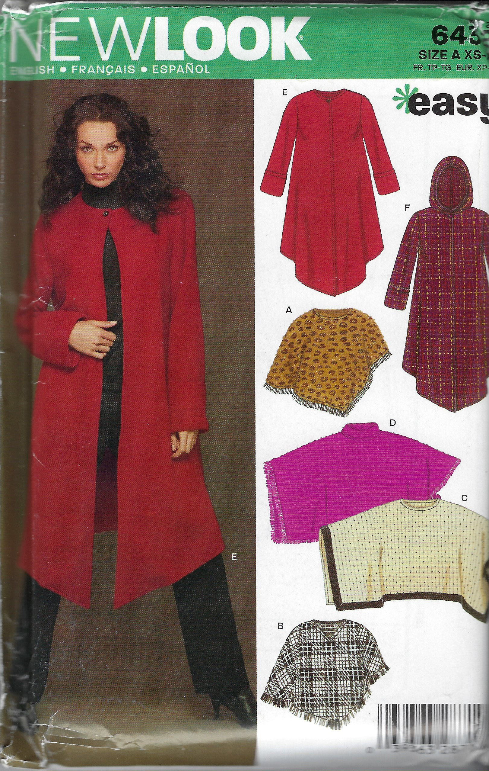 Uncut New Look Sewing Pattern 6432 Ponchos & Hooded Coat Pattern Size ...