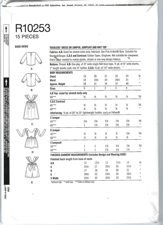 Simplicity Cartamodello R10253 (S8963) - Modelli Cucito Per Bambini Separati - Taglia A (1/2-1-2-3-4 Anni)