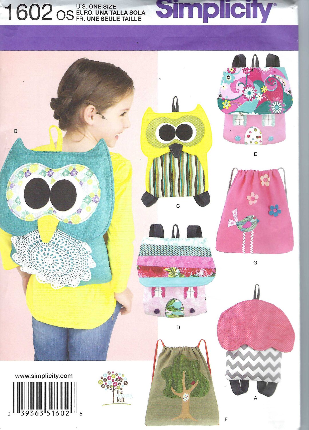 Uncut Simplicity Sewing Pattern 1602 Child's Backpack Sewing Pattern FF ...