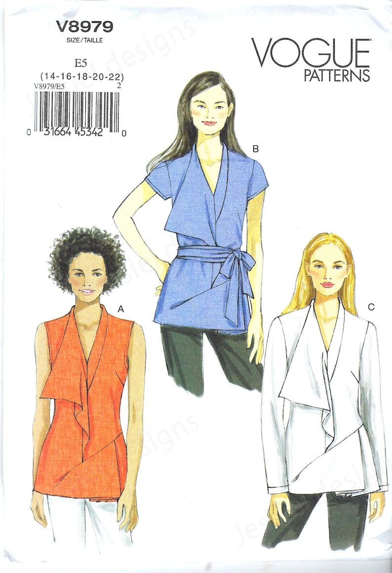 Uncut Vogue Sewing Pattern Draped Tunic Pattern---vogue 8979---sizes 6 ...