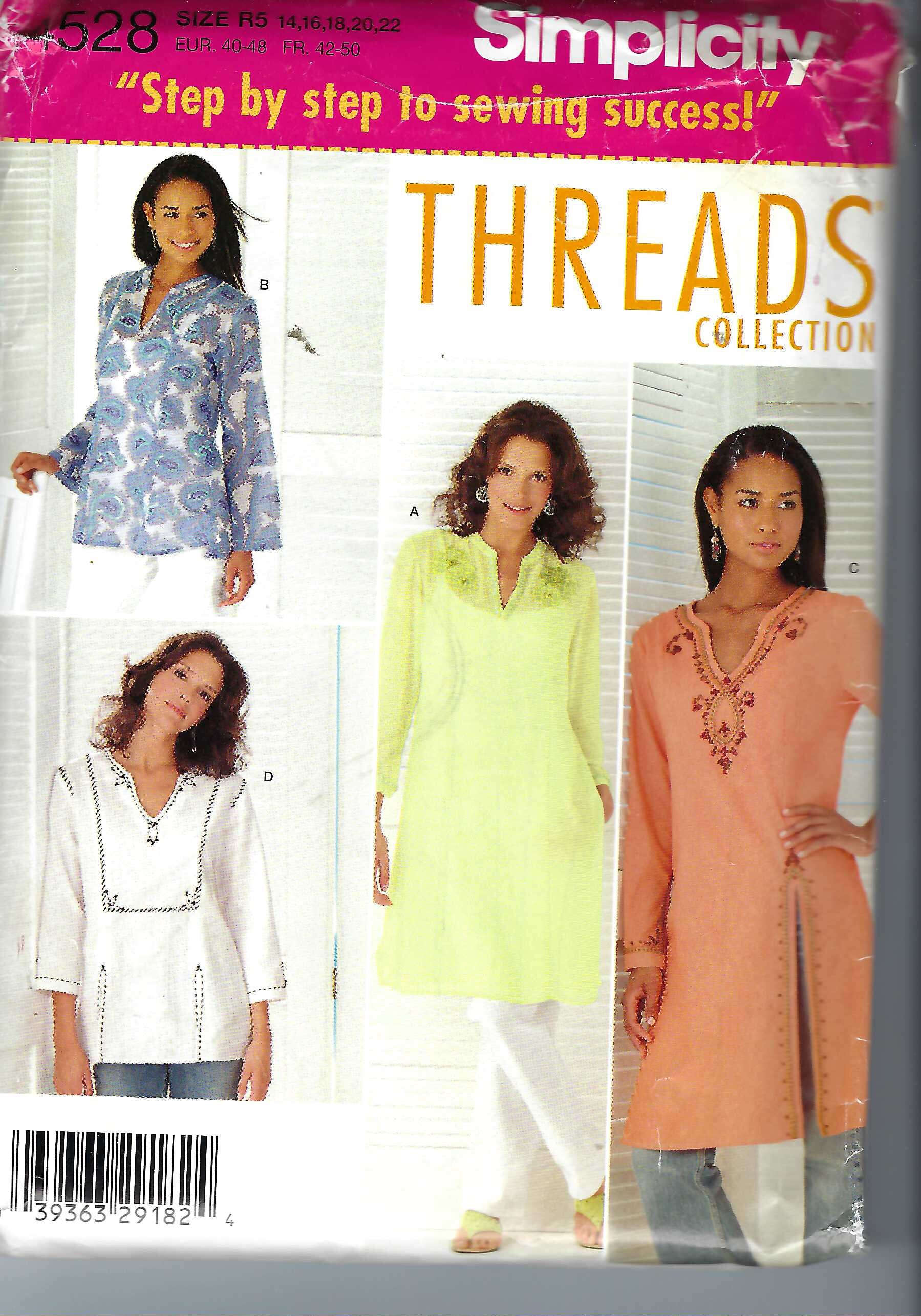 Uncut Simplicity sewing pattern 556 4528 Tunic Top, Trim