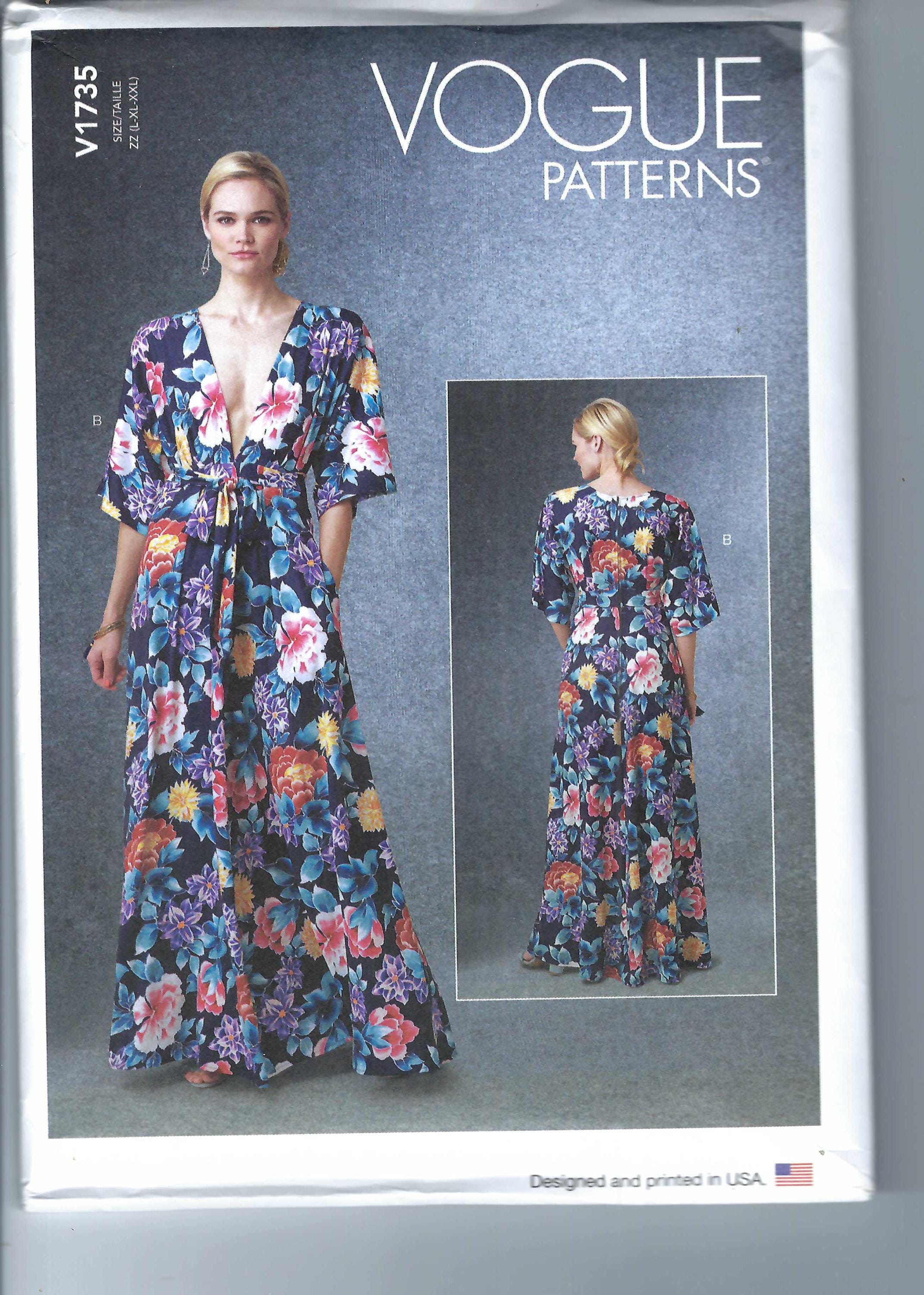 Uncut vogue sewing pattern 1735 Misses' Deep-V Kimono-Style Dresses with Self-Tie size XS-M L-xl-xxl FF